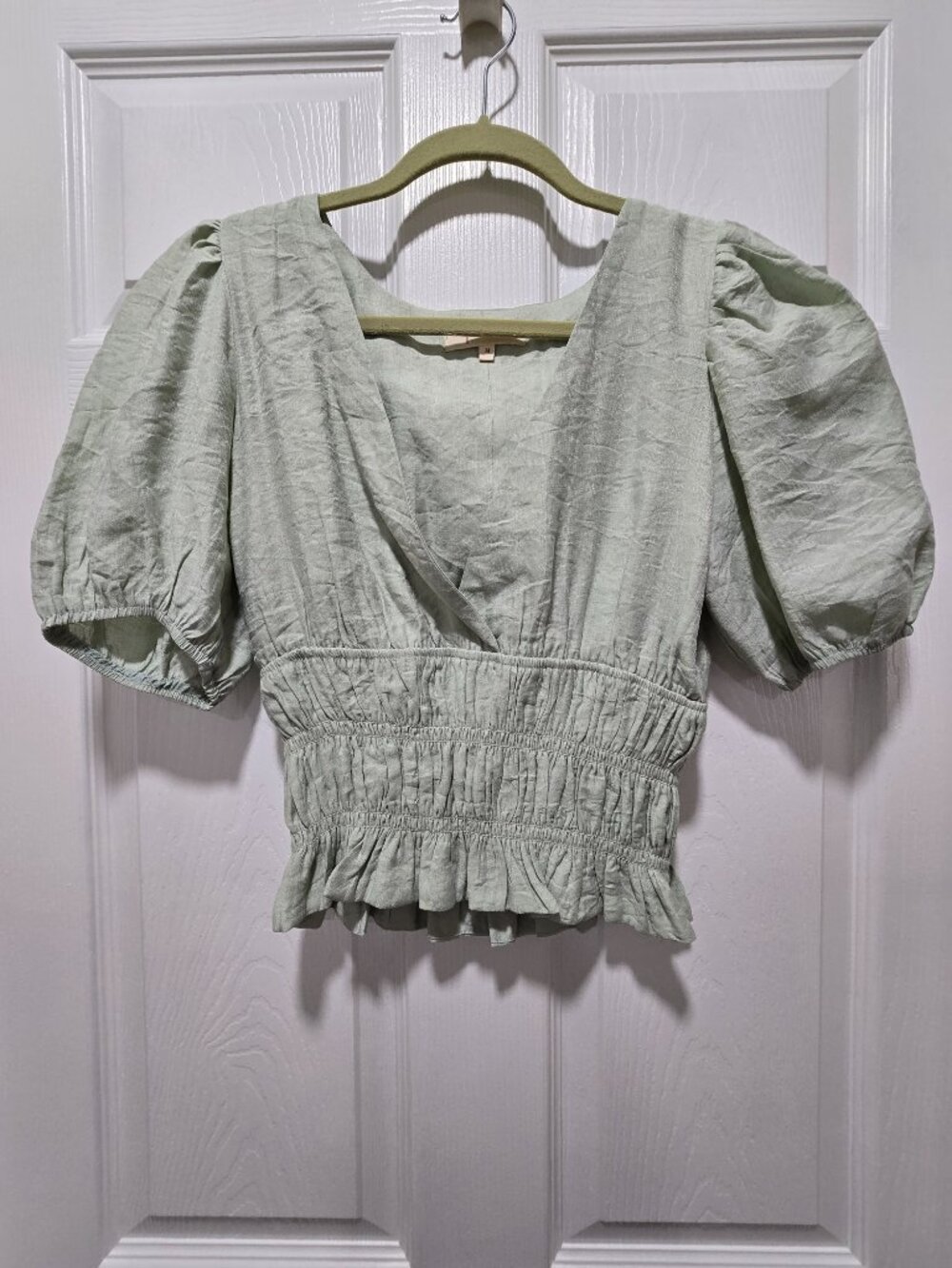 Womens Blouse Top Smocking Cropped Cottagecore Milkmaid Prairie Medium